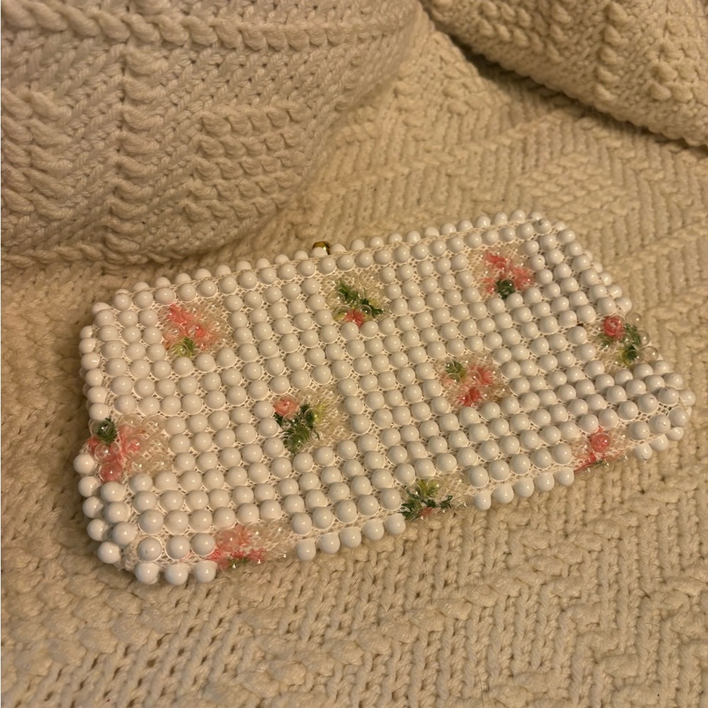 White Beaded Clutch with Floral Accents